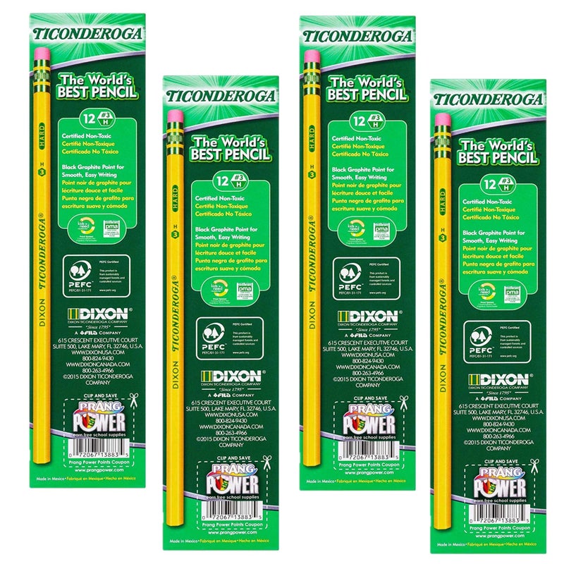Ticonderoga Pencils, Wood-Cased #3 HB Hard/Fine (4) - Image 1